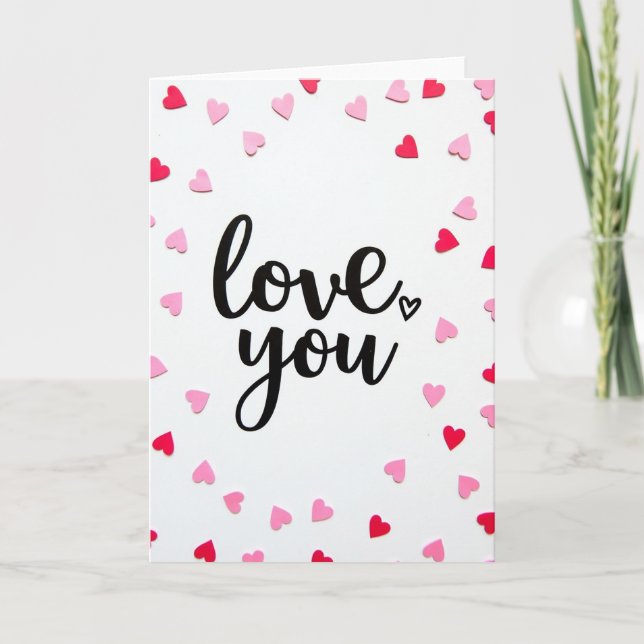 Simple Love You Paper Hearts Card (Front)
