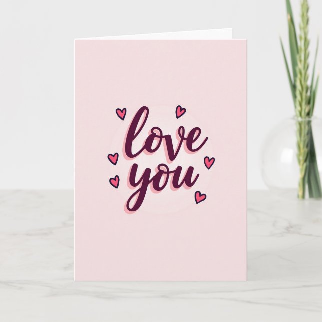 Simple Love You Pink Hearts Card (Front)