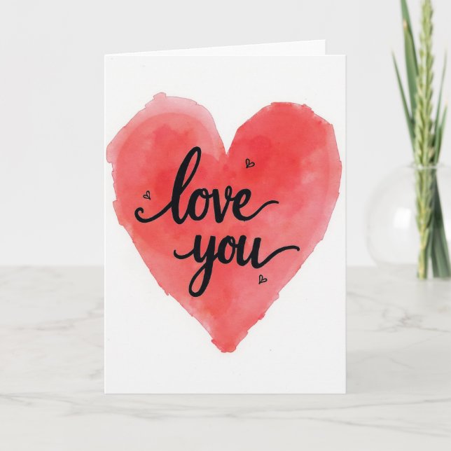 Simple Love You Watercolor Heart Card (Front)