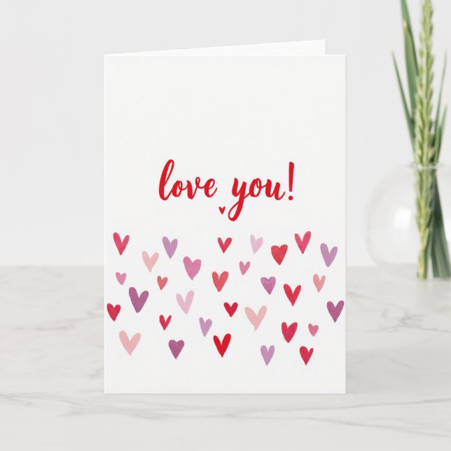 Simple Love You Watercolor Hearts Card (Front)