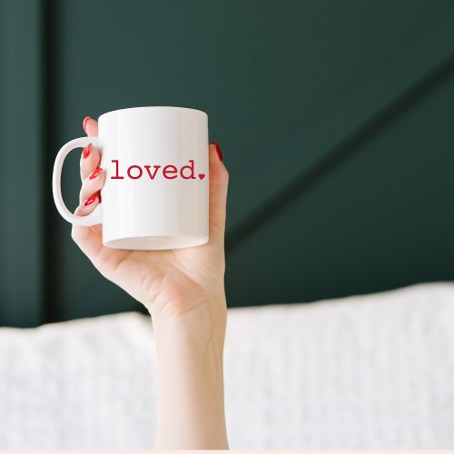 Simple Loved with Heart Typography  Red Two_Tone Coffee Mug