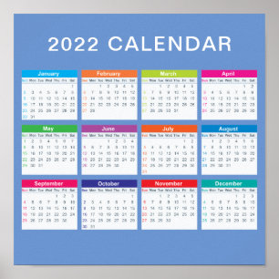 Simple Lovely Colorful 2022 Calendar Poster