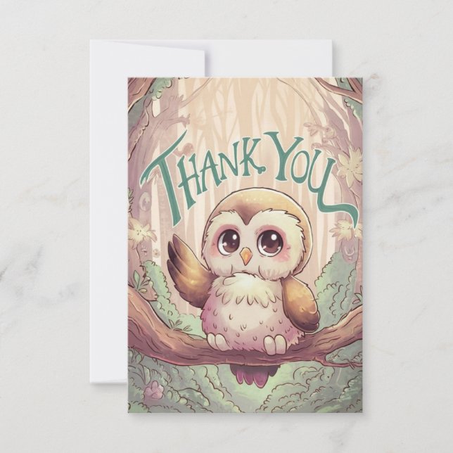 Simple Lovely Owl  Thank You Card (Front)