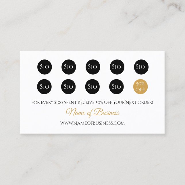 Simple Loyalty Rewards Elegant Black and Gold Card (Front)