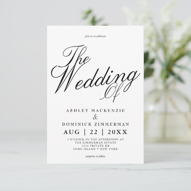 Simple Lucia Script Calligraphy Wedding  Invitation (Standing Front)