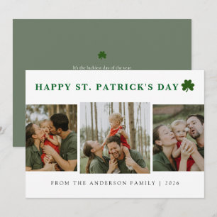 Simple lucky shamrock st. Patrick's Day 3 Photo Holiday Card