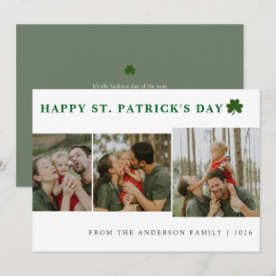 Simple lucky shamrock st. Patrick's Day 3 Photo Holiday Card