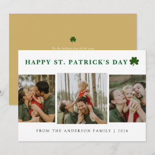 Simple lucky shamrock st. Patrick's Day 3 Photo Holiday Card