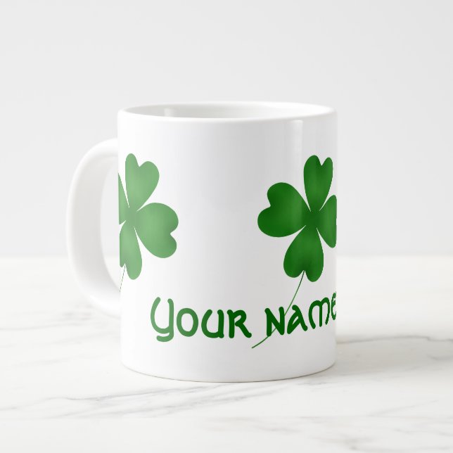 Simple lucky shamrocks giant coffee mug (Front Left)