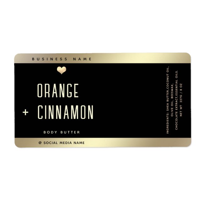 Simple lux typography black gold heart  label (Front)