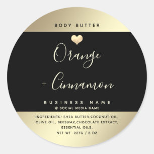 Simple lux typography black gold heart square stic classic round sticker