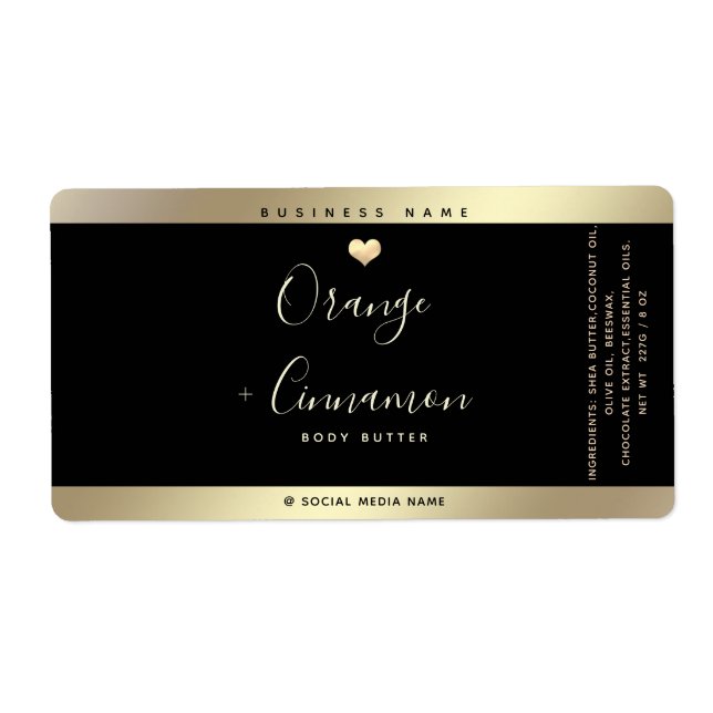 Simple lux typography black gold heart square stic label (Front)