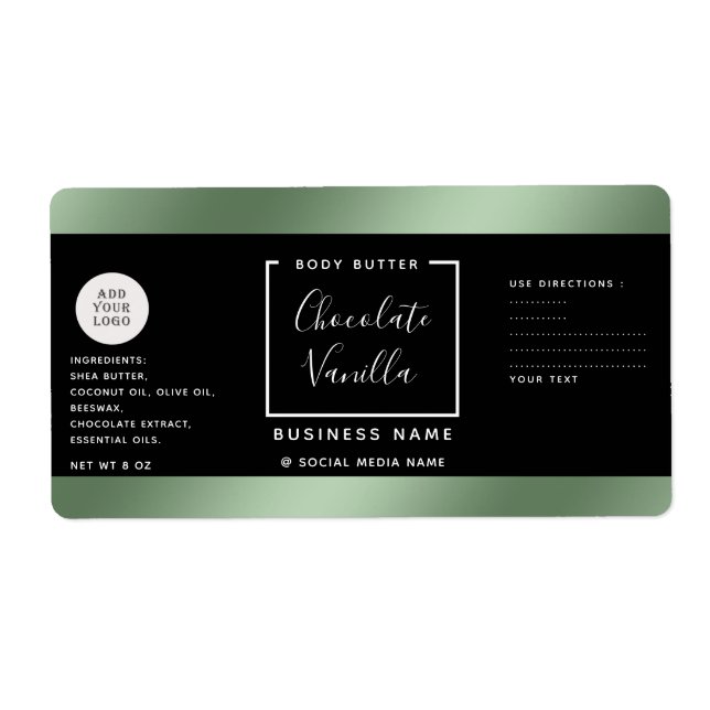 Simple lux typography black green cosmetics logo l label (Front)
