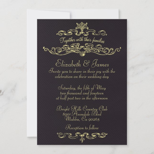 Simple Luxury Black And Gold Wedding Invitations (Front)