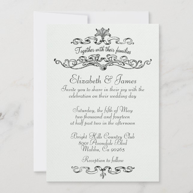 Simple Luxury Black And White Wedding Invitations (Front)