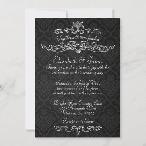 Simple Luxury Black Damask Wedding Invitations