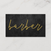 Simple luxury black leather barber gold typography business card (Front)