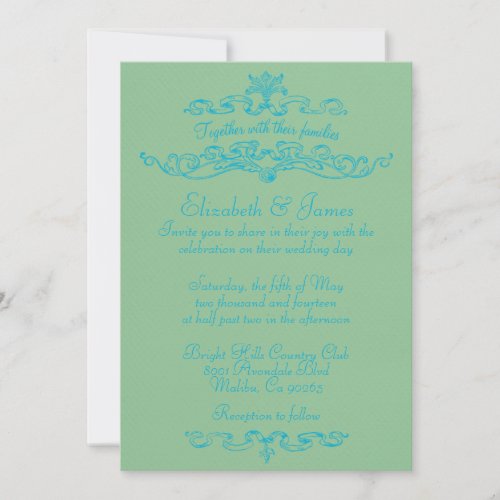 Simple Luxury Blue And Green Wedding Invitations