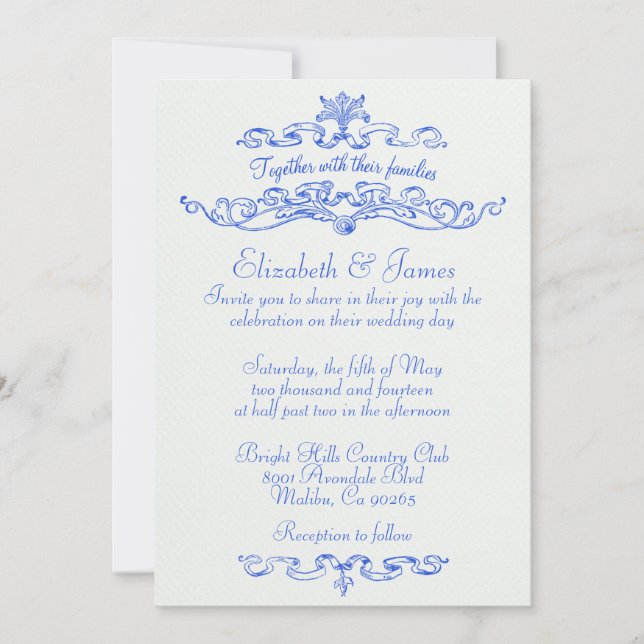 Simple Luxury Blue Wedding Invitations (Front)