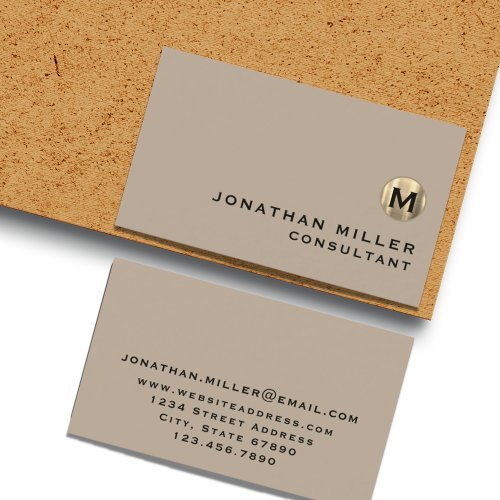 Simple Luxury Gold Monogram Beige Business Card