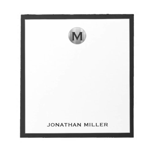 Simple Luxury Monogram Black and Silver Notepad