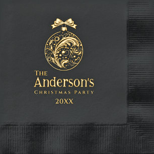 Simple Luxury Monogram Black Gold Foil Christmas Napkins
