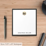 Simple Luxury Monogram Notepad<br><div class="desc">Elevate your stationery game with this monogrammed notepad featuring simple classic block typography and a black frame with a brushed gold medallion monogram. The notepad includes space for custom text, such as your name or custom text of your choice, making it perfect for personal or professional use. Use it to...</div>