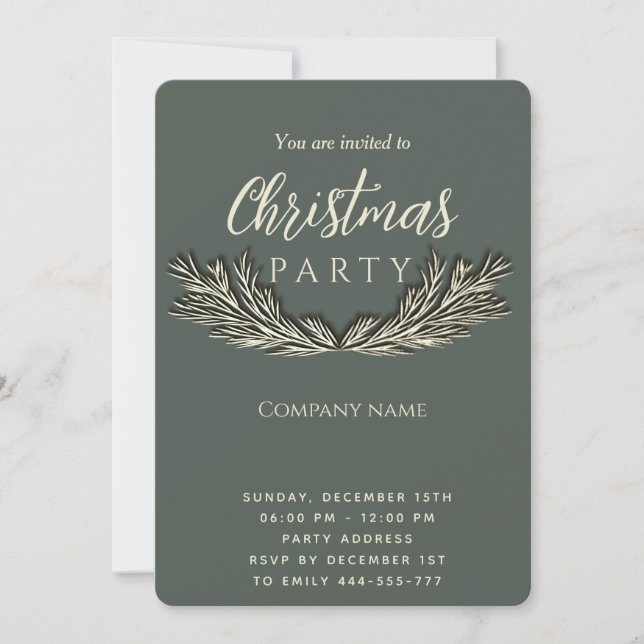 Simple luxury pine branch corporate Christmas Invitation (Front)