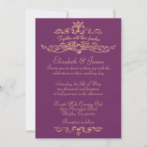 Simple Luxury Purple And Gold Wedding Invitations