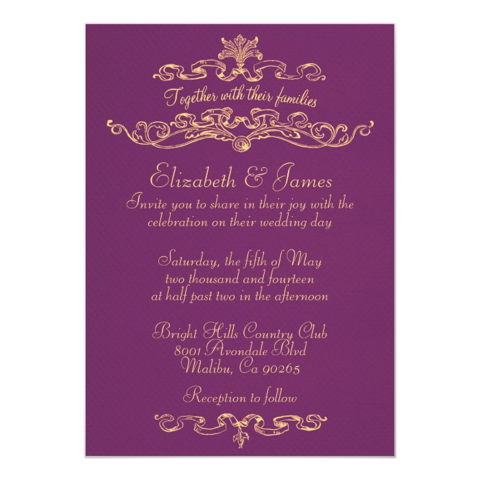 Simple Luxury Purple And Gold Wedding Invitations Zazzle