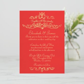 Simple Luxury Red And Gold Wedding Invitations | Zazzle