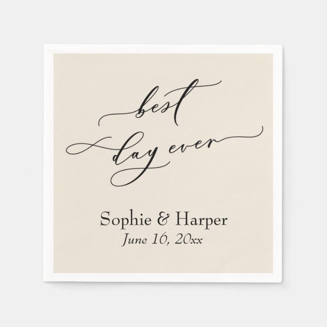 Simple Luxury Script Font Best Day Ever Cream Napkins (Front)