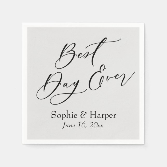 Simple Luxury Script Font Best Day Ever Light Gray Napkins (Front)