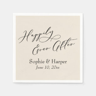 Simple Luxury Script Font Happily Ever After Cream Napkins