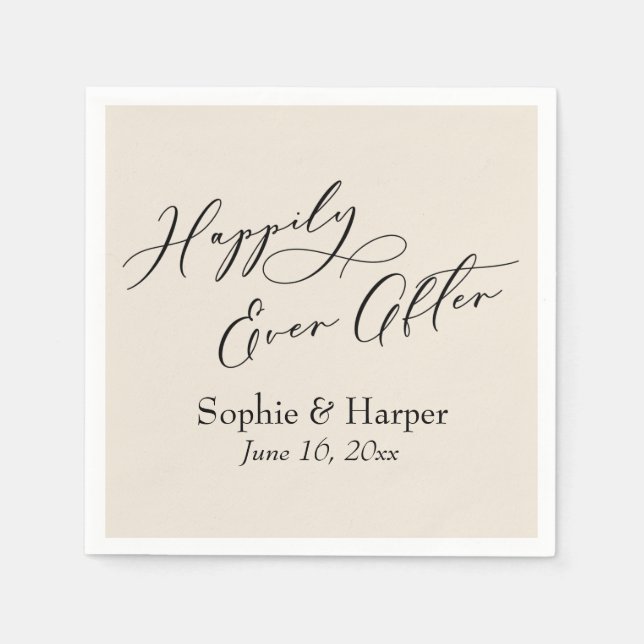 Simple Luxury Script Font Happily Ever After Cream Napkins (Front)