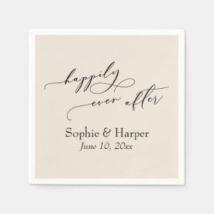 Simple Luxury Script Font Happily Ever After Cream Napkins