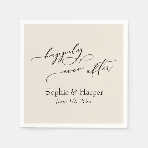 Simple Luxury Script Font Happily Ever After Cream Napkins