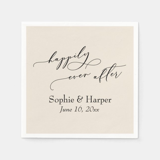 Simple Luxury Script Font Happily Ever After Cream Napkins (Front)