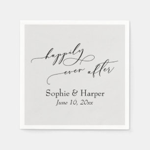 Simple Luxury Script Font Happily Ever After Gray Napkins