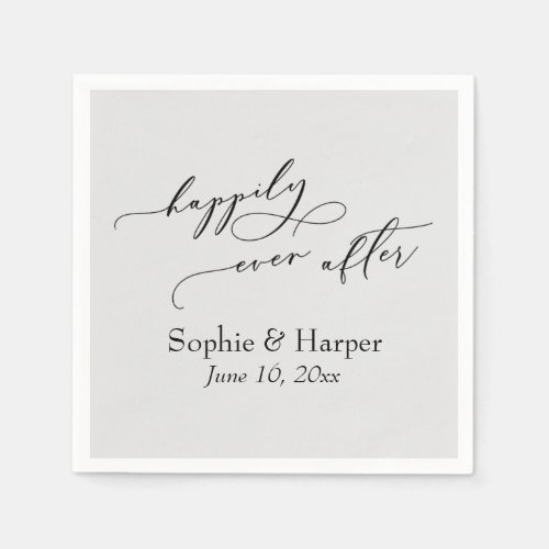 Simple Luxury Script Font Happily Ever After Gray Napkins
