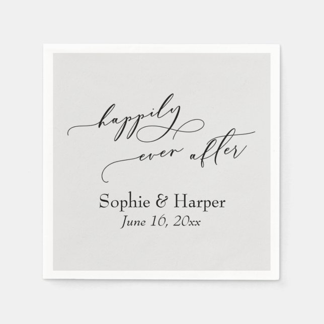 Simple Luxury Script Font Happily Ever After Gray Napkins (Front)