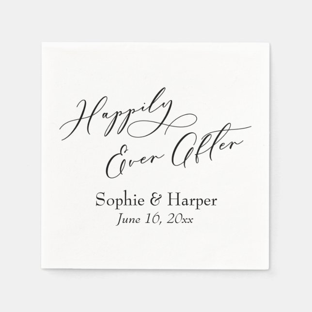 Simple Luxury Script Font Happily Ever After Napkins (Front)