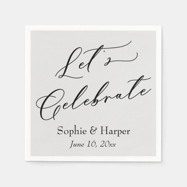 Simple Luxury Script Font Let's Celebrate Gray Napkins (Front)