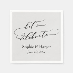 Simple Luxury Script Font Let's Celebrate Gray Napkins