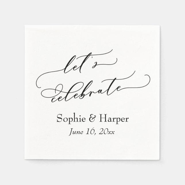 Simple Luxury Script Font Let's Celebrate Napkins (Front)