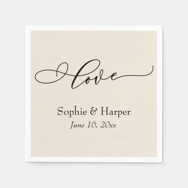 Simple Luxury Script Font Love Typography Cream Napkins (Front)