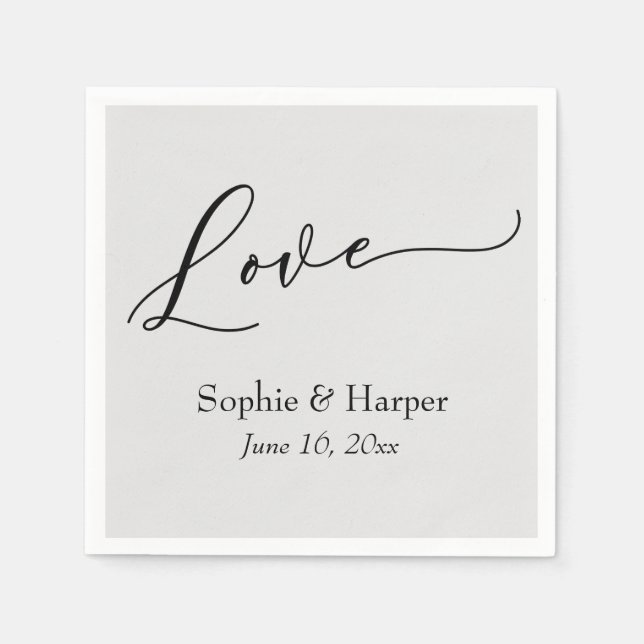 Simple Luxury Script Font Love Typography Gray Napkins (Front)