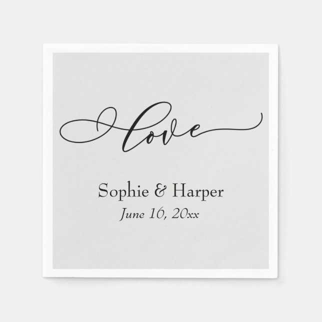 Simple Luxury Script Font Love Typography Gray Napkins (Front)