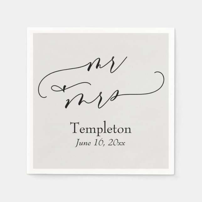 Simple Luxury Script Font Mr & Mrs Gray Napkins (Front)