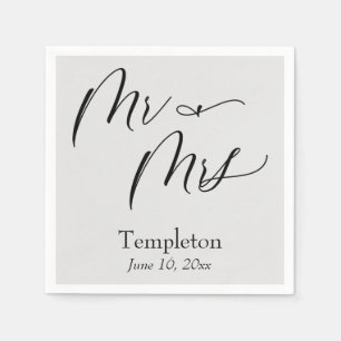 Simple Luxury Script Font Mr & Mrs Gray Napkins
